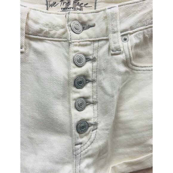 Free P We The Free People Women Romeo Roll Cuff Button Fly Shorts Size 26 White - Picture 7 of 15